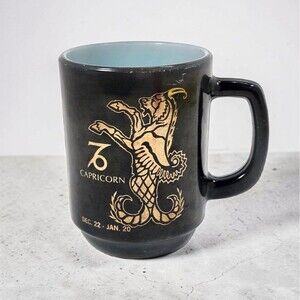 Vintage Anchor Hocking Capricorn Zodiac Milk Glass Mug Gold Astrology Sea Goat